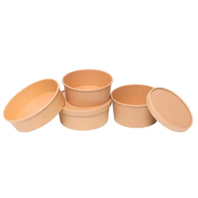 500 ml di carta Kraft monouso per pollo fritto e insalata di frutta per uso alimentare Recipiente con coperchio in carta