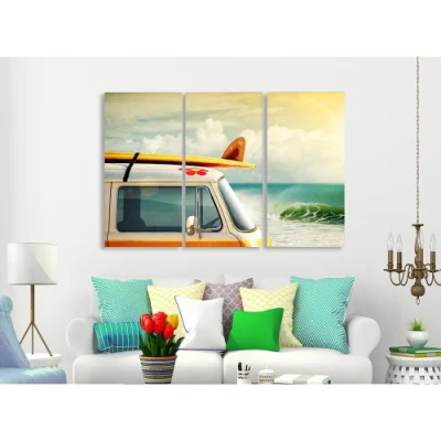 Retro Bus Canvas Art retro Auto Canvas Beach Wall decor Tavole da surf Stampa Ocean Wall Tropical Stampa Surf Ocean Vintage Car Stampa