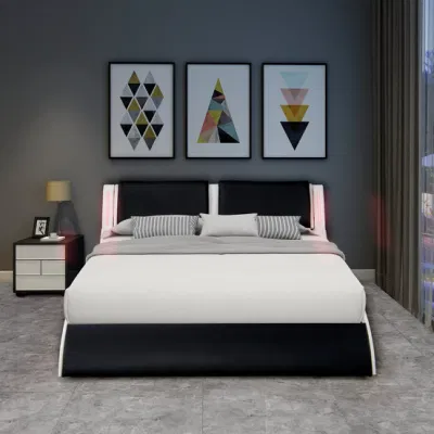 Willsoon basso profilo con plateau, struttura letto dal design moderno, letto queen size/full size a forma di onda Letto imbottito in pelle LED Light struttura in legno