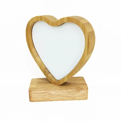 Sublimazione Blank Bamboo &amp; legno Photo Frame Heat Transfer Printing Set da tavolo Memorial Photo Frame a forma di cuore Photo Frame