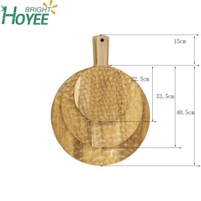 Vassoio di servizio rotondo in legno di teak Yuzuki con manico