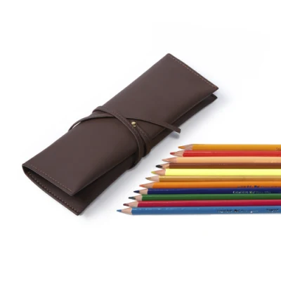 All&prime;ingrosso classica stile autentico cuoio pencil Borse rotolo di contenitore a matita Borsa a penna in pelle PU