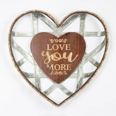 Parete in legno massiccio pendente a forma di cuore Design con laser taglio metallo e decorazione corda, metallo con placca zincata