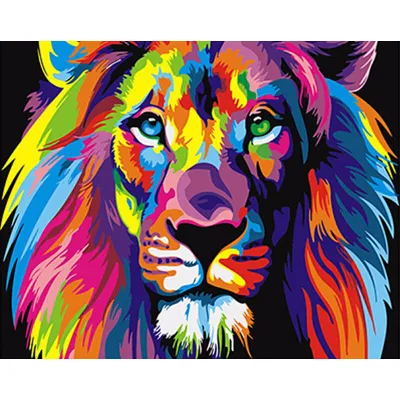  Cornice coloratissima Lions Animalsastratta vernice da numeri olio mano moderno Pittura regalo unico per i bambini