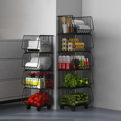 Rack impilabile a 3 livelli per contenitori carrelli da cucina 360 rotanti Frutta cesto di verdure conservazione Organizzatore pavimento in piedi 5% di sconto