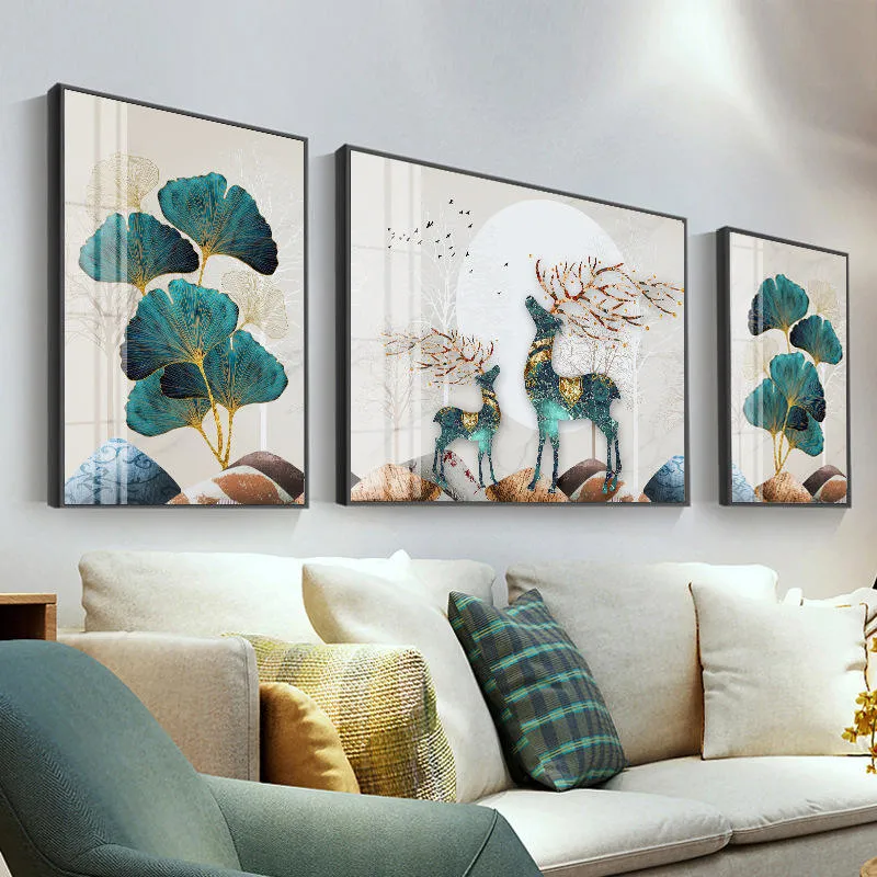 Modern Animal Paintings Living Room Porch Decor Crystal Porcelain Landscape Wall Art