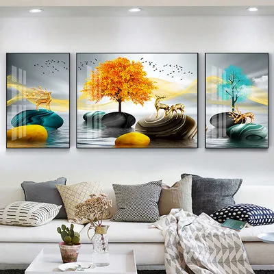 Modern Animal Paintings Living Room Porch Decor Crystal Porcelain Landscape Wall Art