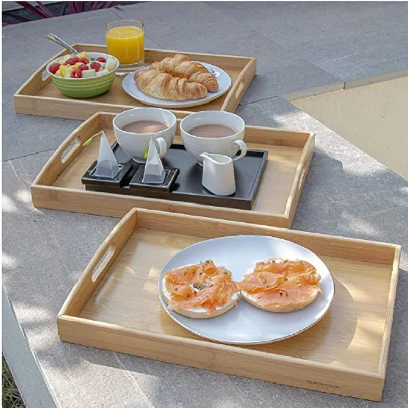 Bamboo Serving Tray Wooden with Handles Multi Functional Wholesale