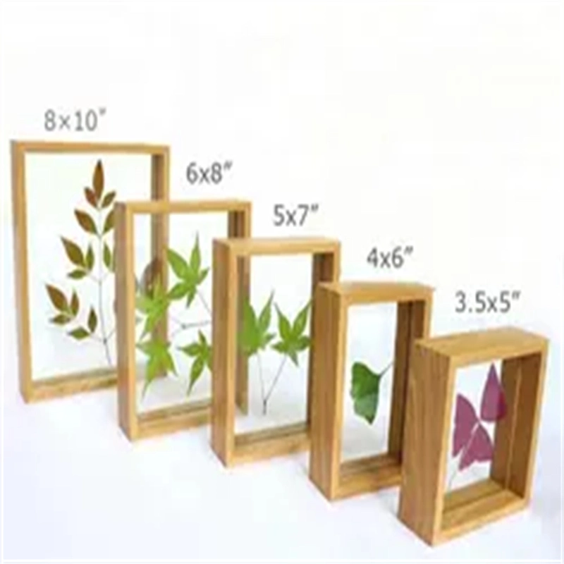 Natural Wood Finished Decorative Transparent Double Sided Glass Floating Photo Frame