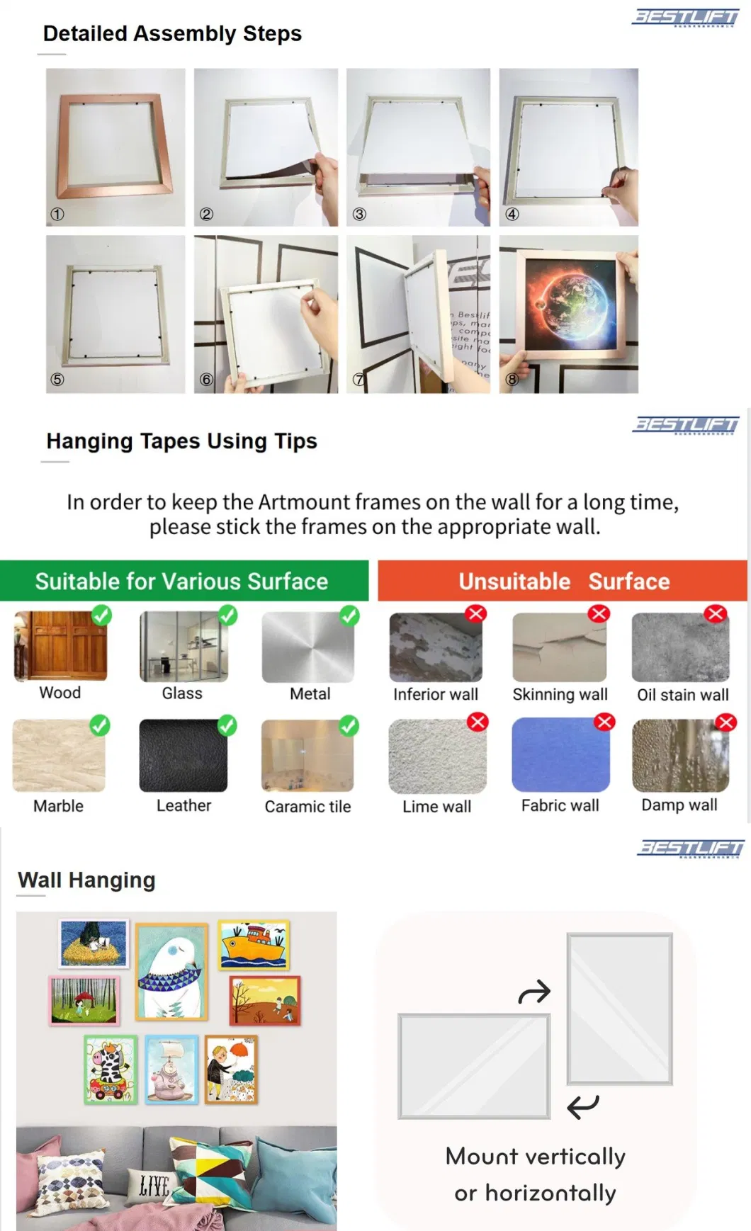 Factory Supplied PS Plastic Photo Frame Various Colors Wall Mounted Picture Stand Artwork Display Artwork for Home Decoration