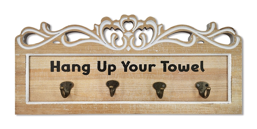 European Style Sanded White Finishing Decorative Wooden Sign with 4 Hooks