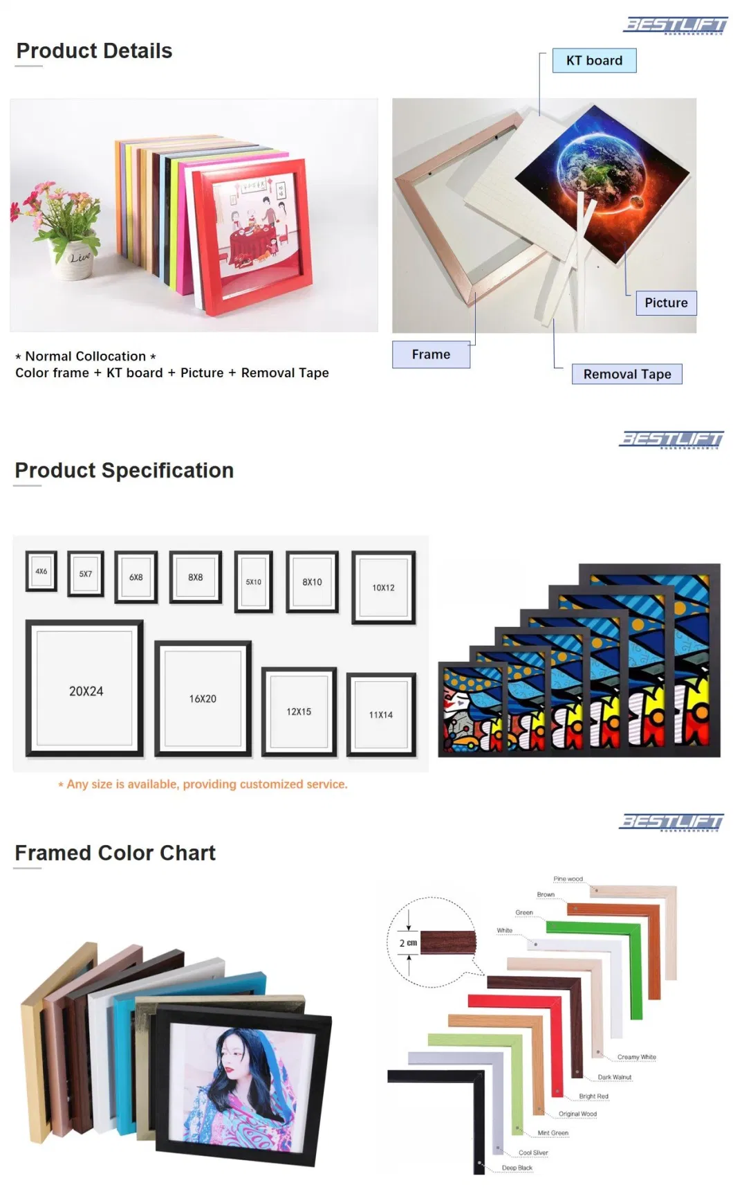 Factory Supplied PS Plastic Photo Frame Various Colors Wall Mounted Picture Stand Artwork Display Artwork for Home Decoration