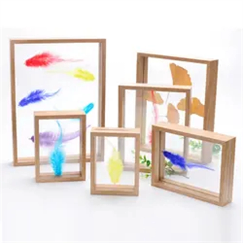 Natural Wood Finished Decorative Transparent Double Sided Glass Floating Photo Frame