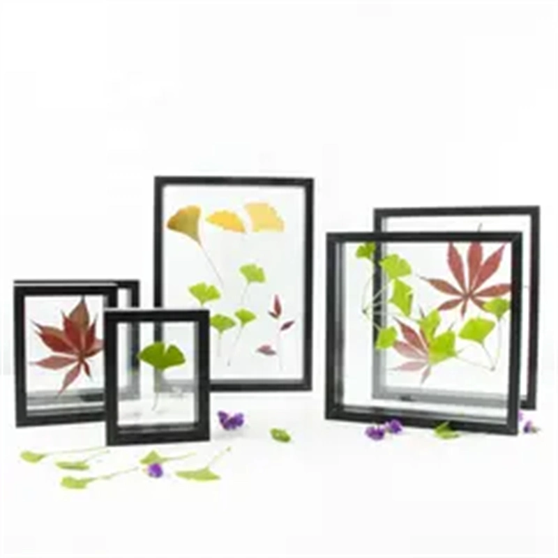 Natural Wood Finished Decorative Transparent Double Sided Glass Floating Photo Frame