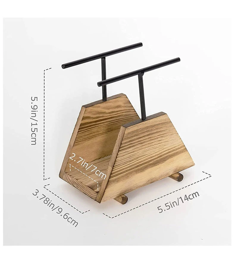 Natural and Durable Wooden Napkin Holder with Metal Rod Tissue Organizer Rack