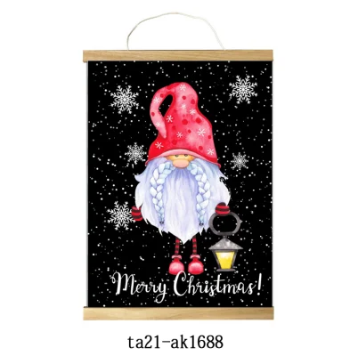 Black and Red with Christmas Elf in The Snow Poster Print Hanging Scroll