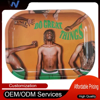 New OEM ODM Custom Logo Wholesale Smoke Shop Tin Metal Smoking Accessories Serving Tray with Handles