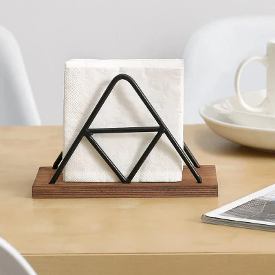  Triangle Paper Towel Rack Wood Metal Upright Napkin Rack Portable Wrought Iron Wooden Tissue Holder