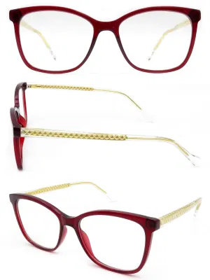  Fashion Trendy Clear Acetate Optical Glasses Frame with Stainless Steel Temple