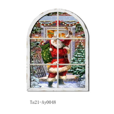 Christmas White Window Frame LED Lights Christmas Background Wall Art
