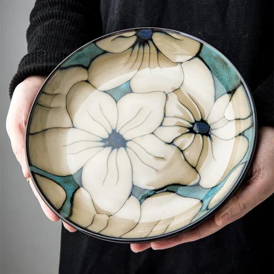  Porcelain Bowl, Salad Bowl, Bolws for Hotel and Restaurant 5 Inch Wholesale Handmade Royal Style Colored Glazed Royal Blue Flower Shape Design Porcelain Fruit