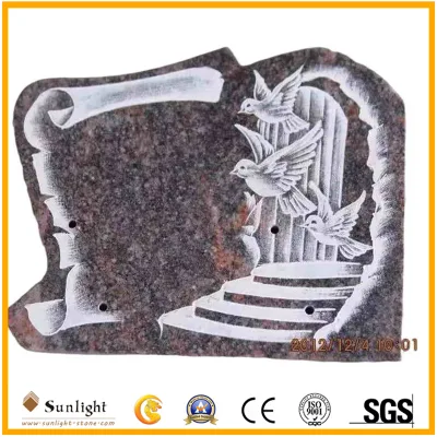  Roses Engraved Aurora Red Granite Tombstone Memorial Plaques