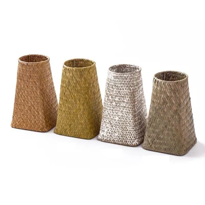 Natural Straw Woven Woven Decorative Rustic Style Flower Vase Gift Storage Basket