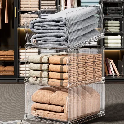  Lvcat Closet Layered Classify Clothes Transparent Foldable Plastic Storage Baskets for Storage Clothes