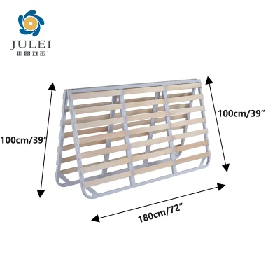  Foldable Wood Slat Metal Bed Frame Modern Mattress Foundation
