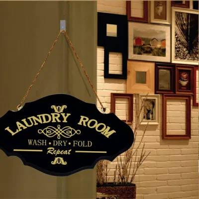  Wash Room Hanging Sign Plaque 6X11inch (Black)