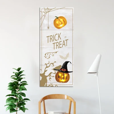  Custom Wholesale Long Strip Halloween Pumpkin Canvas Painting Print with LED Lights Wall Art