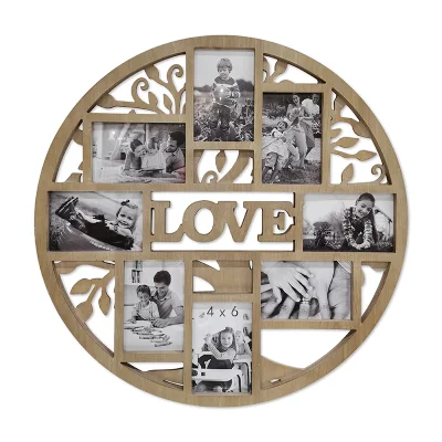  Round Shape Photo Frame with Laser Cutting Designs, MDF Picture Frame with 8 Photos, Circle Promotional Picture Frame