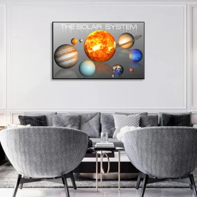 Framed Outer Space Art Prints Cartoon Watercolor Planet Wall Art Astronaut for Kids Room Nursery