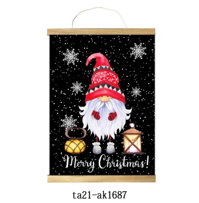  Christmas Elf with Kerosene Lamp in Snow Poster Print Hanging Scroll