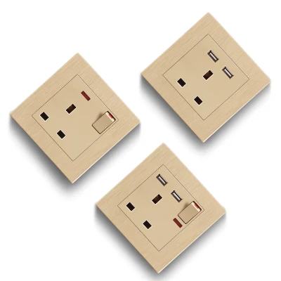 Trendy Brushed Design Fire Resistance Double 13A Switched Socket with Neon
