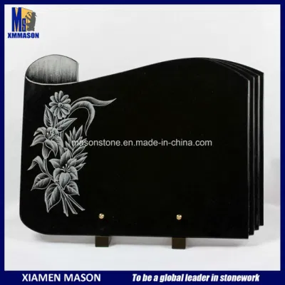  Shanxi Black Granite Flowers Engraved Plaques