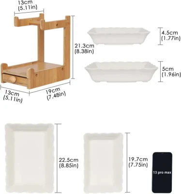  Kitchen 2 Tier Bamboo Fruit Drain Stand Snack Nuts Dessert Cake Organizer Ceramic Fruit Bowl Basket Food and Vegetables Holder