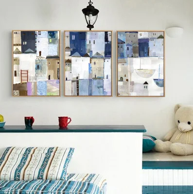  Vintage Color Print Oil Painting Style Canvas Framed Background Wall Decorative Painting