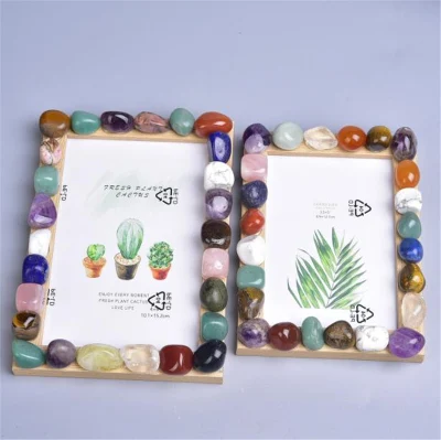  Wholesale DIY Stone Art Craft 5inch 6inch Children Gemstone Photo Frame Unique Original Custom Photos Pictures Frame