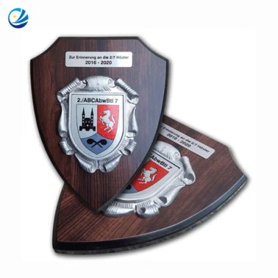  Gold Silver Plated Metal Nigeria Made Award Plaque 3D Bronze Metal Medallion Custom Wooden Shield Plaque for Business Gifts