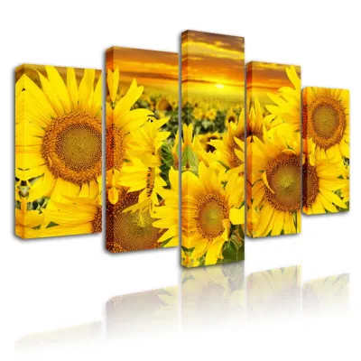  5 Panel Sun Flower Oil Painting Print on Canvas Giclee Artwork for Modern Living Room Home Wall Decoration