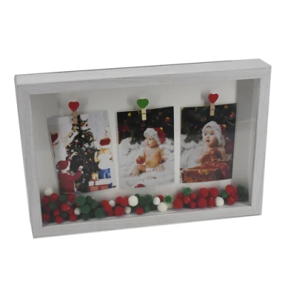  Christmas Gift Wooden Clip Pampon Photo Frame Wall Hanging Christmas Picture