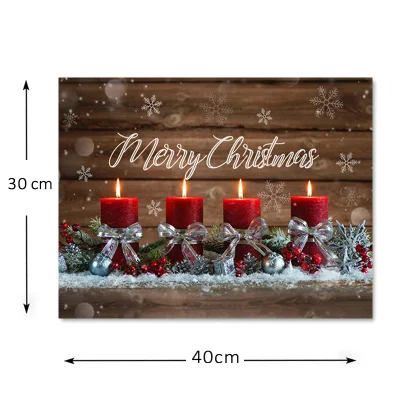  Wrapped Canvas Print Christmas LED Lighted Wall Art Candle Lantern Picture for Holiday Decor
