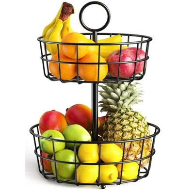  2 Tier Fruit Basket Bowl Vegetable Stand Holder Kitchen Organizer