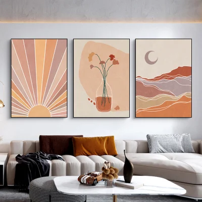  Triptych Modern Abstract Painting Wall Art Canvas Decorative Paintings Aluminum Alloy Picture Frame