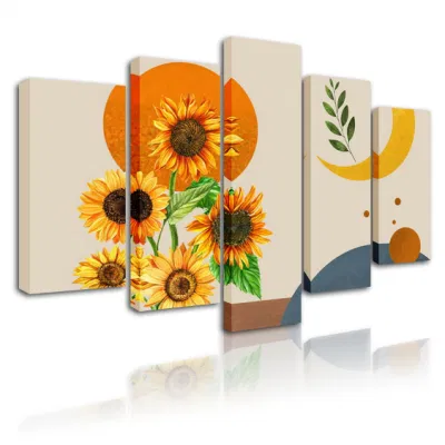 Hot Selling Drop Shipping Sun Flower Canvas Painting for Wall Decor 5 Panel Landscape Oil Painting Decoration Wall Art