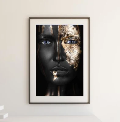  African Woman Portrait Golden Luxury Canvas Wall Art Painting Modern Home Room Decoration Printing Frame Picture Gold Foil