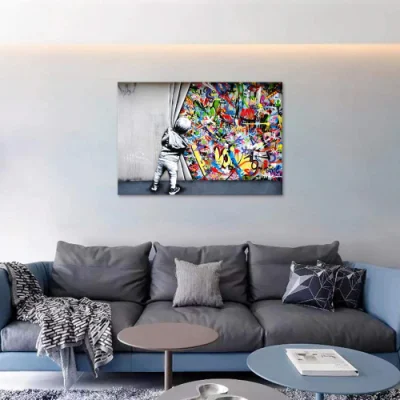  Cheap Classic Street Art Banksy Graffiti Wall Art Posters Canvas Paintings Colorful Graffiti Pictures Prints Stretched Framed for Living Room Home Decor