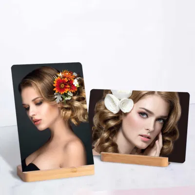  Blank Thermal Sublimation Aluminum Plate Photo Frame for Aluminum Alloy Photo Frame Bamboo Wood Base Rectangular Photo Frame Square Table Printing
