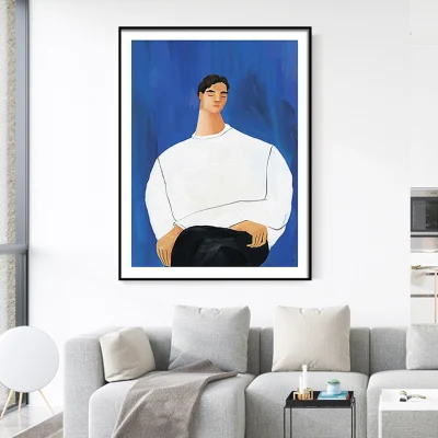  Nordic Blue Art Character Simple Man Picture Wall Decorations for Living Room Paintings